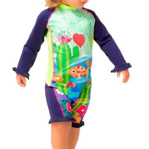 Black and Green Rashguard Swimwear with Aquatic Theme